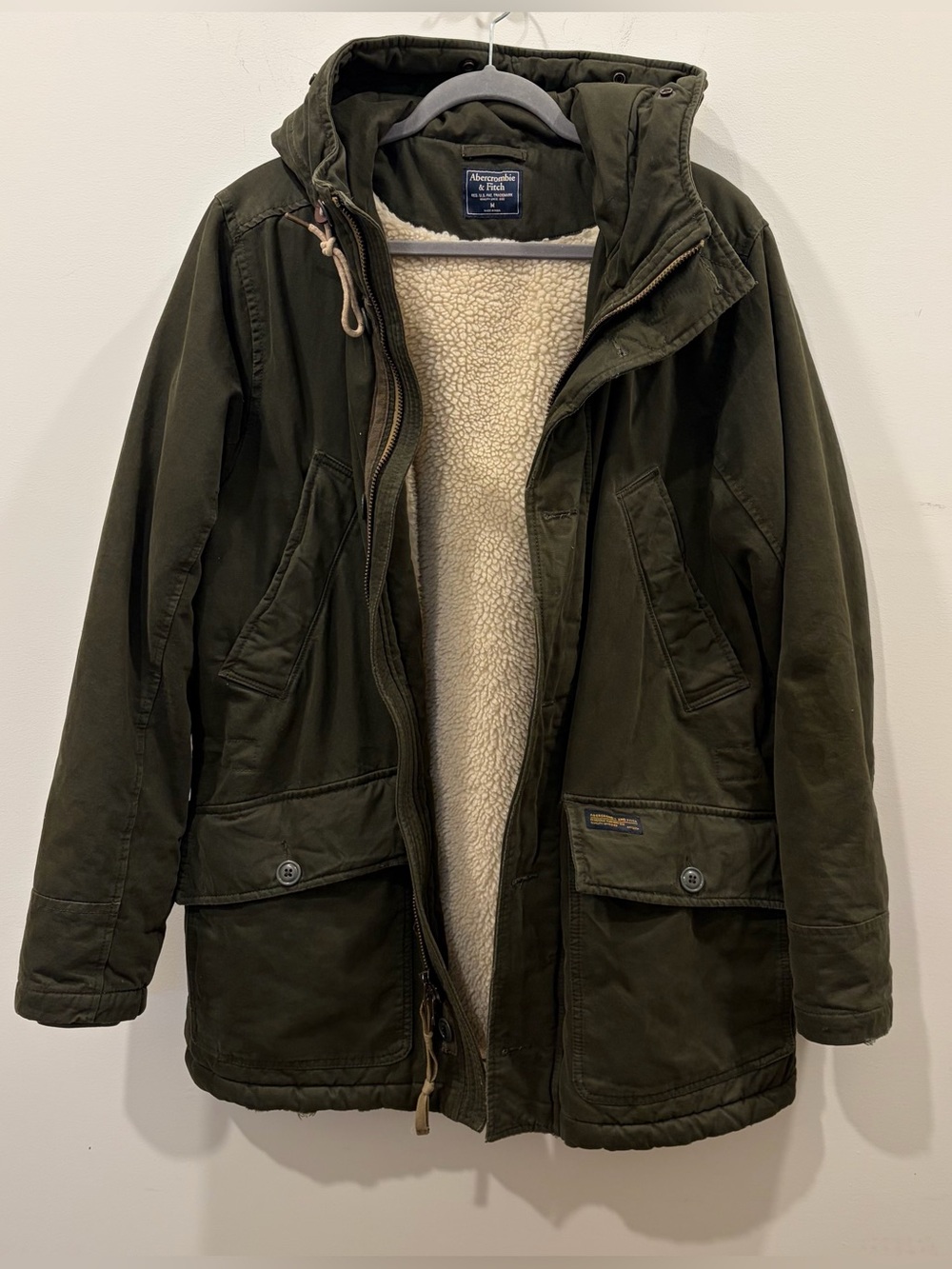 Abercrombie & Fitch Olive Army Green Sherpa-Lined Hooded Parka